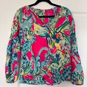 Lilly Pulitzer (XS) Willa Top in Magenta Hottie- Preppy, Quiet Luxury, Flowy